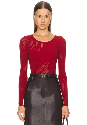 Wolford Rose Net Bodysuit in Crimson - Red. Size L (also in M, S, XS).