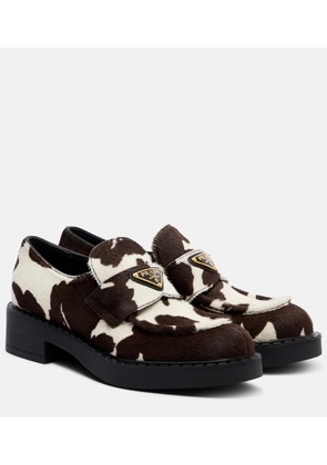 Prada Chocolate cow-print calf hair loafers