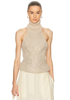 Retrofete Veneta Top in Latte & Silver - Neutral, Metallic Silver. Size L (also in M, S, XL, XS).