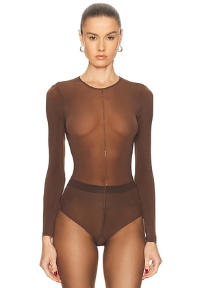 Wolford Crystal String Bodysuit in Umber & Jet Nut - Brown. Size L (also in M, S, XS).
