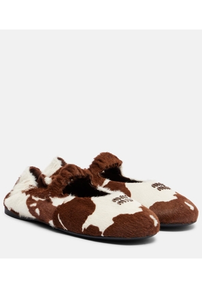 Miu Miu Cow-print calf hair Mary Jane flats