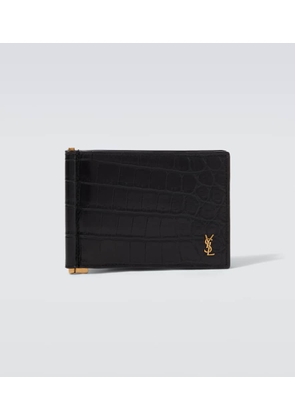 Saint Laurent Tiny Cassandre croc-effect leather wallet