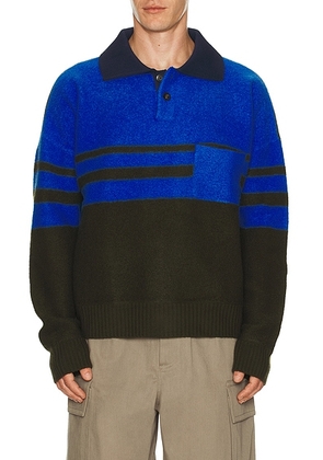 Wales Bonner Calm Polo in Khaki & Blue - Blue. Size L (also in M, S, XL/1X).