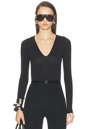 Wolford The V Neck Bodysuit in Black - Black. Size L (also in M).