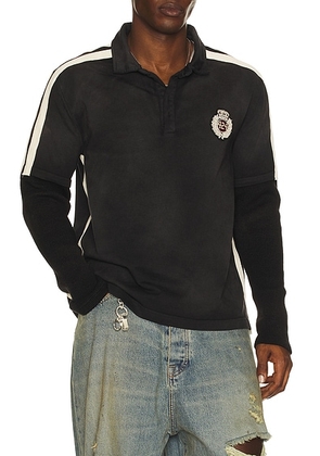 424 Academy Polo Double Sleeve Thermal in Vintage Black - Black. Size M (also in S, XL/1X).