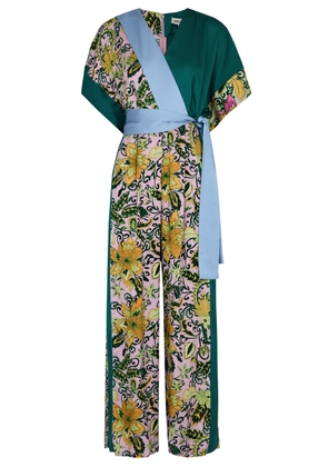 Diane Von Furstenberg Rinna Patchwork Satin Jumpsuit - Green - S (UK8-10 / S)
