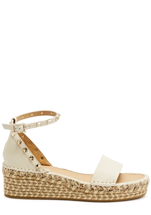 Valentino Garavani Rockstud 50 Leather Wedge Espadrilles - Ivory - 3