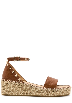 Valentino Garavani Rockstud 50 Leather Wedge Espadrilles - Tan - 37 (IT37 / UK4)