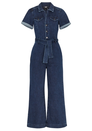 Paige Anessa Wide-leg Stretch-denim Jumpsuit - Dark Blue - 12
