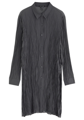 Eileen Fisher Semi-sheer Plissé Silk-chiffon Shirt - Grey - M (UK 14-16 / L)
