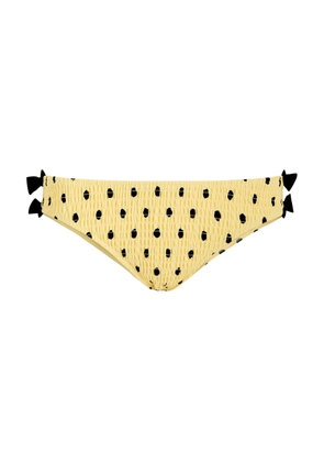 Damson Madder Spot-print Shirred Bikini Briefs - Yellow - 10 (UK10 / S)