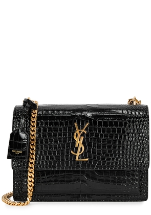 Saint Laurent Sunset Medium Crocodile-effect Shoulder Bag, Black - One Size