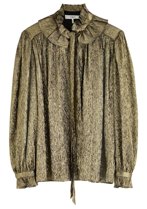 Chloe Metallic Silk-blend Blouse - Black Gold - 42 (UK14 / L)