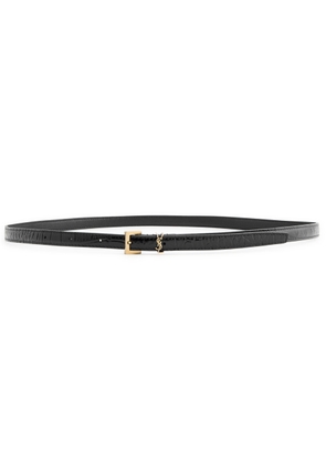 Saint Laurent Cassandre Extra Thin Crocodile-effect Leather Belt - Black - 85 (UK12/ M)