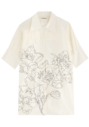 Lovebirds Embroidered Silk-satin Shirt - Ivory - XL (UK16)