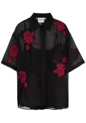 Lovebirds Appliquéd Silk-organza Shirt - Black - M (UK12)
