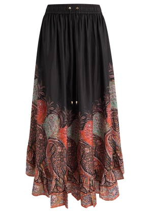 Zimmermann Rhiannon Ruffle Silk Midi Skirt - Black - 1 (UK 10 / S)