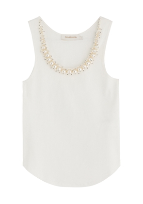 Zimmermann Crush Embellished Stretch-cotton Tank - Ivory - 2 (UK 12 / M)