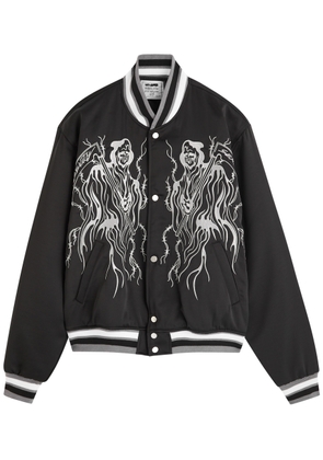 Warren Lotas Serenity Reaper Embroidered Satin Bomber Jacket - Black - S