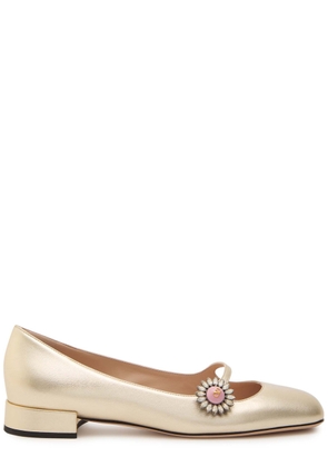 Valentino Garavani Mary Jane Metallic Leather Ballet Flats - Silver - 38 (IT38 / UK5)