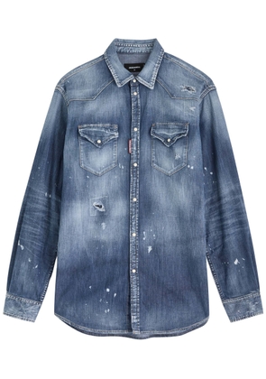 DSQUARED2 Paint-splatter Stretch-denim Shirt - Navy - 50 (IT50 / L)