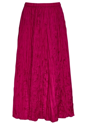 Eileen Fisher Crinkled Plissé Silk Midi Skirt - Fuchsia - XS (UK 6-8 / XS)