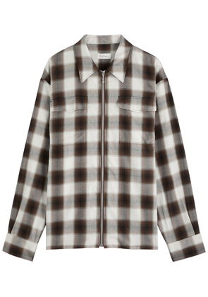 Second Layer Zip Relaxed Long Sleeve Cotton-blend Shirt - Brown - S