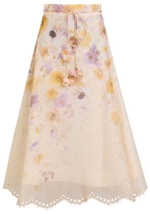Zimmermann Memento Floral Linen-blend Midi Skirt - Multi Floral - 3 (UK 14 / L)