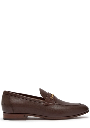 Valentino Garavani Vlogo Grained Leather Loafers - Brown - 44 (IT44 / UK10)