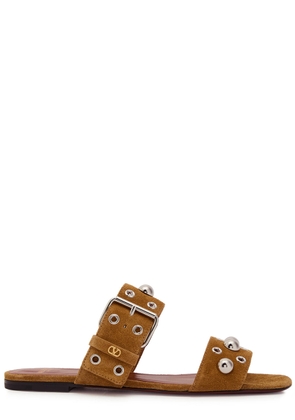 Valentino Garavani Nellcote Stud-embellished Suede Sliders - Tan - 36 (IT36 / UK3)