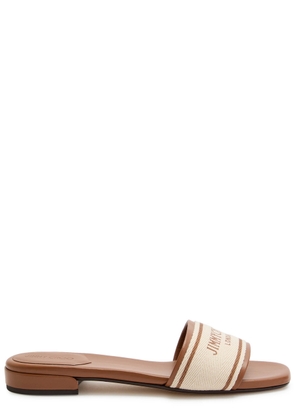 Jimmy Choo Joa Logo Canvas and Leather Sliders - Beige - 38 (IT38 / UK5)