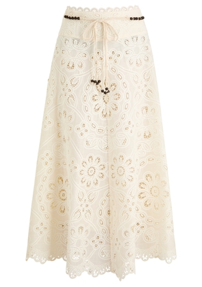 Zimmermann Rhiannon Embroidered Cotton Midi Skirt - Ivory - 0 (UK 8 / S)