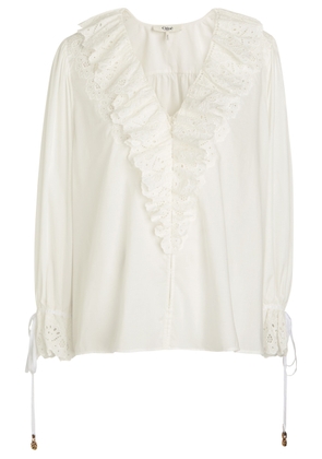 Chloe Broderie Anglaise Ruffled Cotton Blouse - White - 36 (UK8 / S)