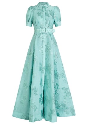 Rebecca Vallance Benette Floral-jacquard Cloqué Gown - Teal - 10 (UK10 / S)