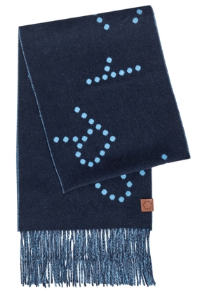 Stella Mccartney Logo Fringed Wool Scarf - Navy - One Size