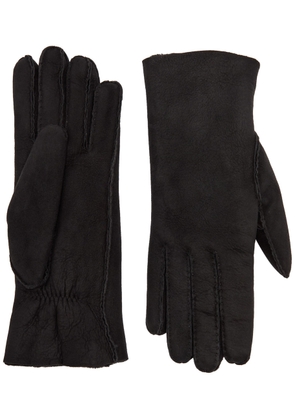 Agnelle Denise Shearling-lined Suede Gloves - Black - 7 (M)