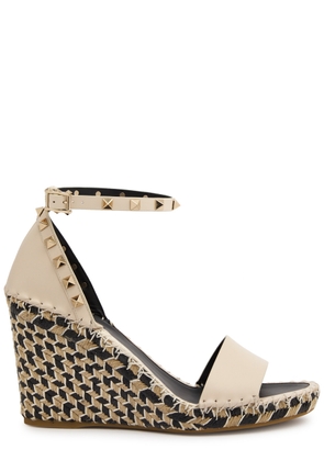 Valentino Garavani Rockstud 100 Leather Wedge Espadrilles - Ivory - 36 (IT36 / UK3)