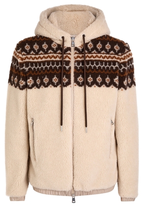 Moncler Felpa Aperta Hooded Teddy Fleece Jacket - Ecru - L
