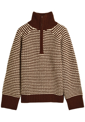 Studio Nicholson Striped Half-zip Wool Jumper - Brown - M