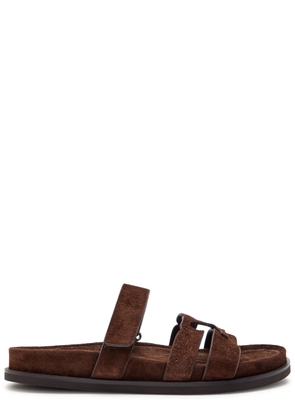 Tory Burch Ines Sport Brushed Suede Sliders - Dark Brown - 40 (IT40/ UK7)