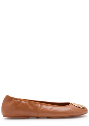 Tory Burch Reva Travel Logo Leather Ballet Flats - Tan - 41 (IT41/ UK8)