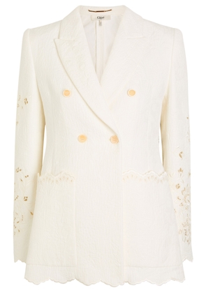 Chloe Floral-jacquard Cotton-bend Blazer - White - 34 (UK6 / XS)