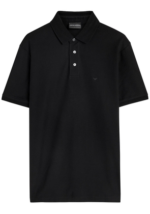 Emporio Armani Logo Piqué Cotton Polo Shirt - Black - L