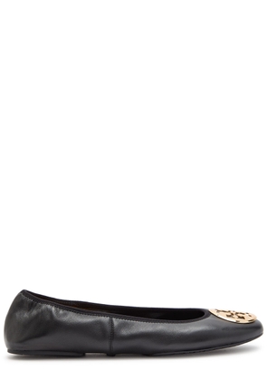Tory Burch Reva Travel Logo Leather Ballet Flats - Black - 37 (IT37/ UK4)