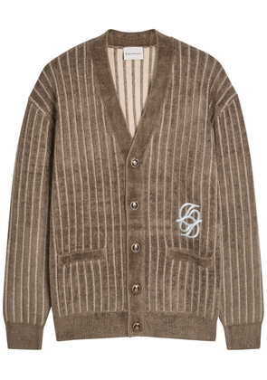 DRÔLE DE Monsieur Le Cardigan Monogramme Striped Knit Cardigan - Khaki - S