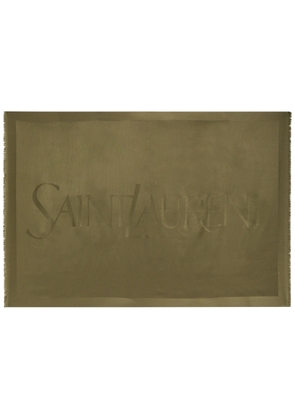 Saint Laurent Logo-jacquard Wool Scarf - Khaki - One Size