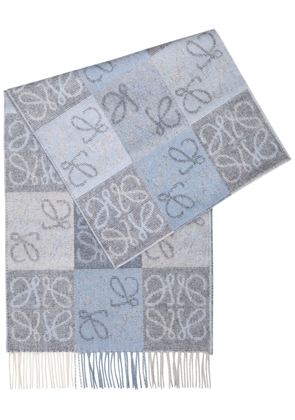 Loewe Anagram-intarsia Wool and Cashmere-blend Scarf - Blue And White - One Size