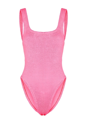 Hunza G - Seersucker Swimsuit, Swimwear, Pink, One Size, Square Neck, Low Back, Hand Wash, Hunza G Seersucker Swimsuit