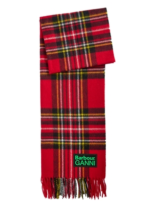 Barbour X Ganni Tartan Fringed Wool Scarf - Red - One Size