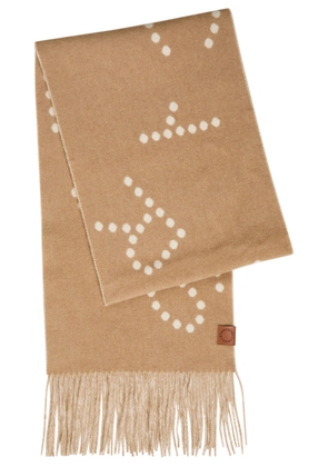Stella Mccartney Logo Fringed Wool Scarf - Camel - One Size